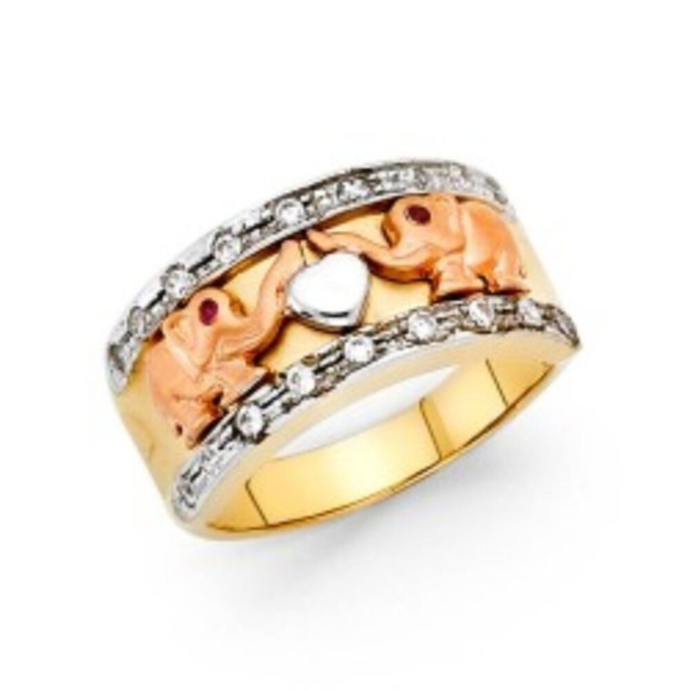 14K Yellow Rose White Gold Elephant Heart Ring